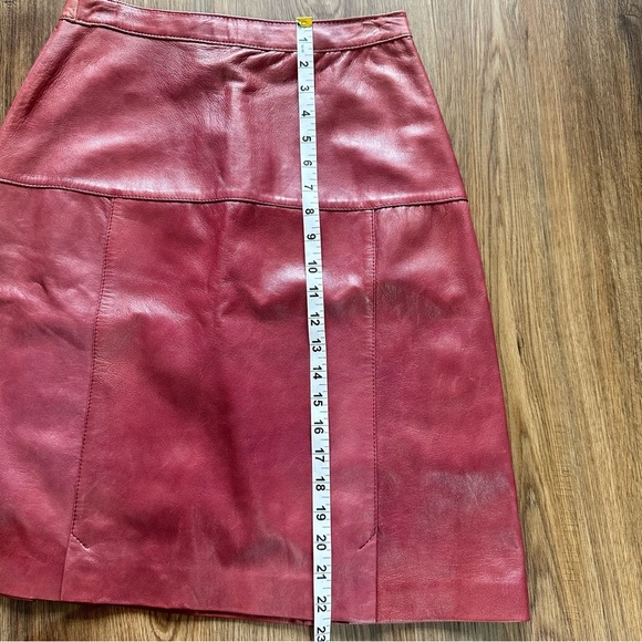 Vintage Leather Skirt 27” Waist Burgundy Made In Italy Dark Romance Slit A-Line - Picture 10 of 10